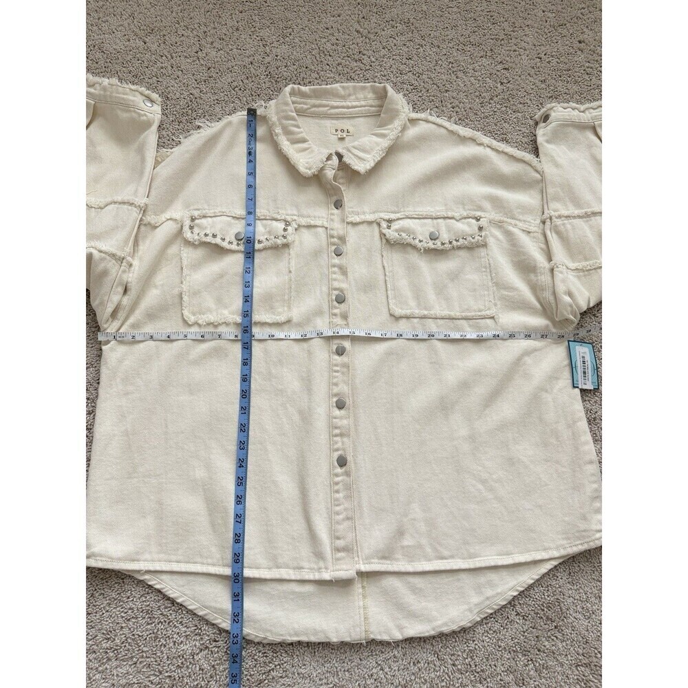 POL Shacket Oatmeal Denim Long Sleeve Button Down Studs Women’s XL Oversized NWT - Picture 8 of 9